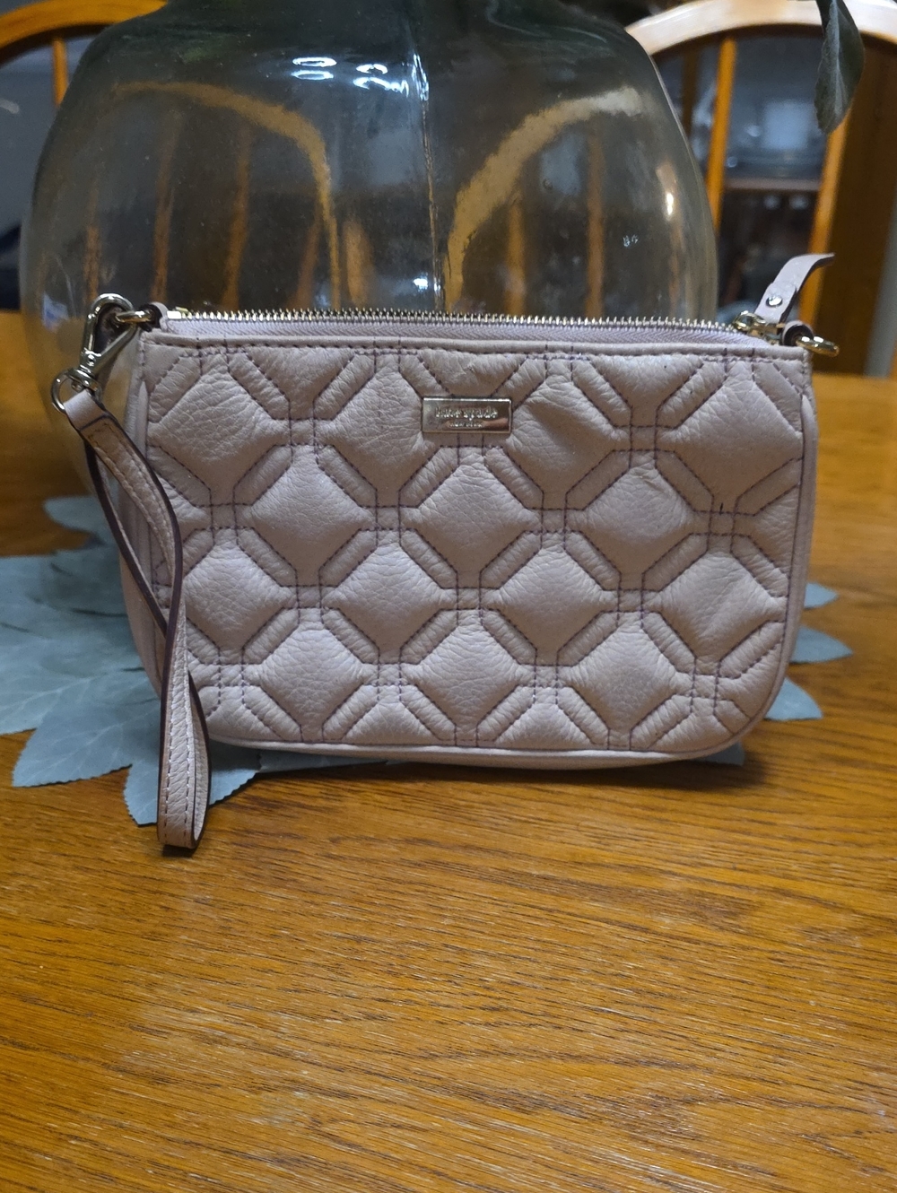 kate spade Quilted Leather Wristlet in Light Taupe